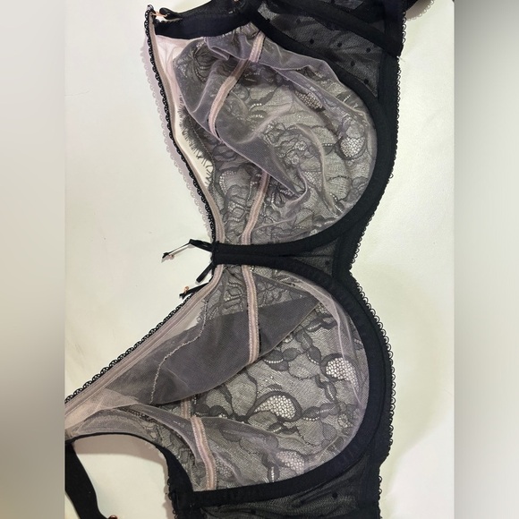 Smart & Sexy Black Retro Lace & Mesh Unlined Full Coverage Underwire Bra 46DD - Picture 6 of 8